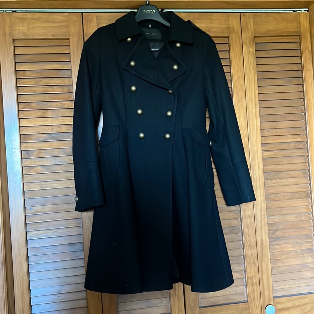 Tahari Military style fit and flare pea coat